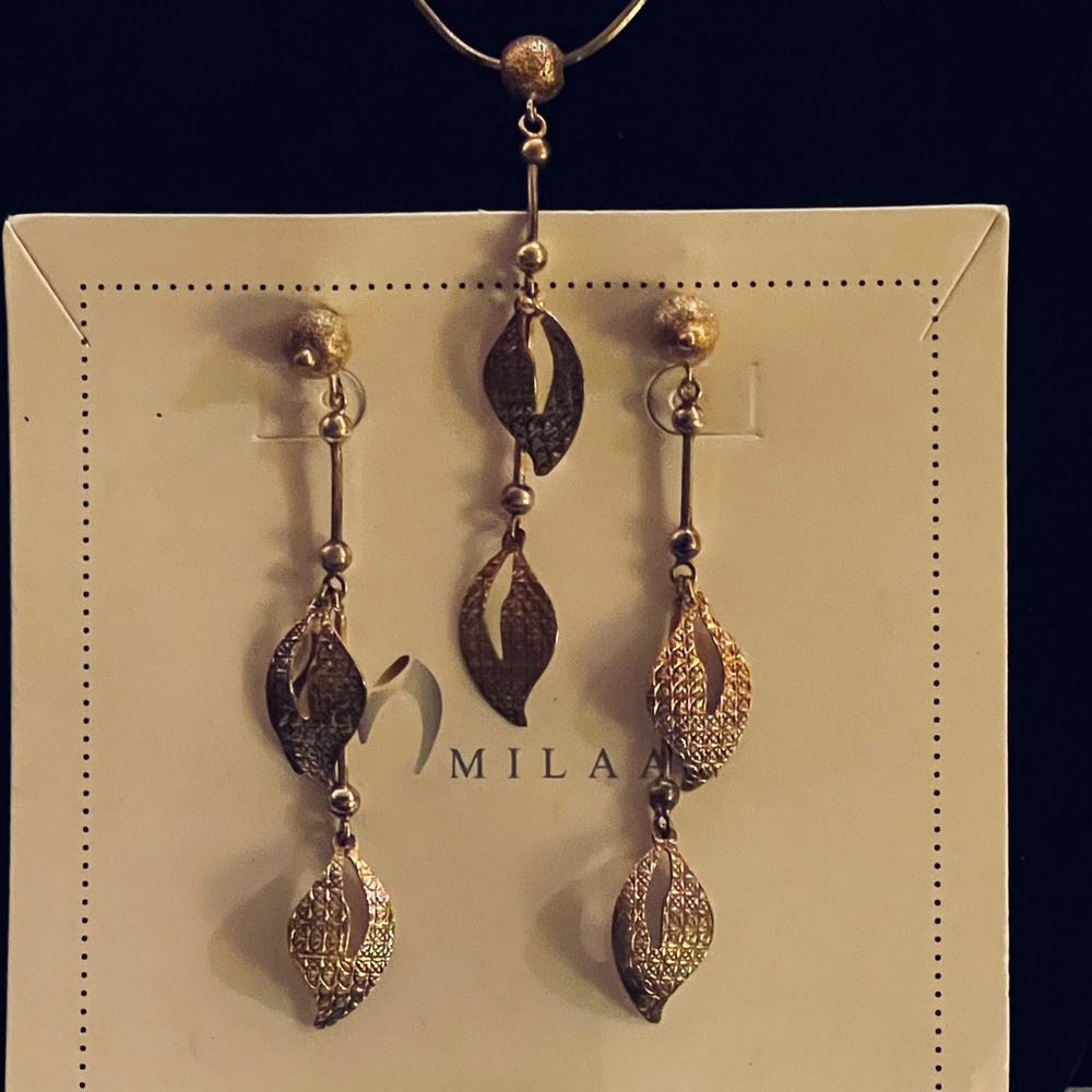 Milan Italian YG over sterling silver necklace and dangle earrings